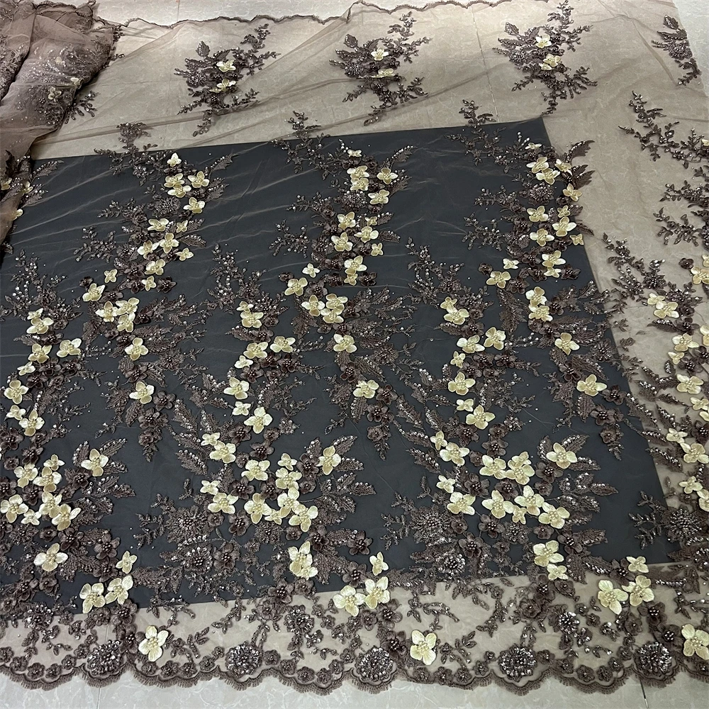 

2025 High-Quality Africa Nigerian Sequins Cotton Embroidery Lace Fabric Tulle for Wedding Party Dress Chiffon JL533 5 Yards
