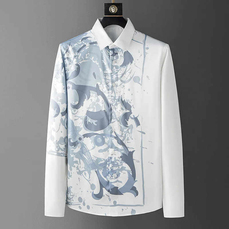 3D Flower Print Men's Long Sleeve Shirt Vintage Floral Graphic Lapel Button Shirts For Men Autumn Daily Casual Business Clothing