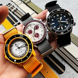 Moda spor saat kayışı siyah sarı gri 20mm 22mm nervürlü kumaş Omega Swatch saatler için Blancpain için naylon saat kayışı