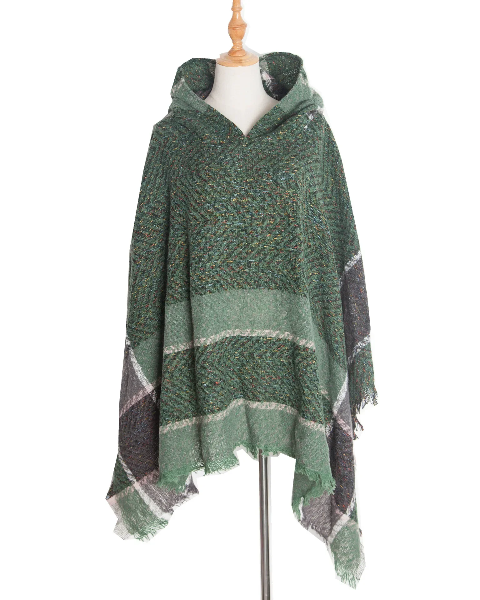 New Autumn Winter Fishbone Pattern Women's Hooded Cape Pullover Cape Women Poncho Lady Capes Cloaks