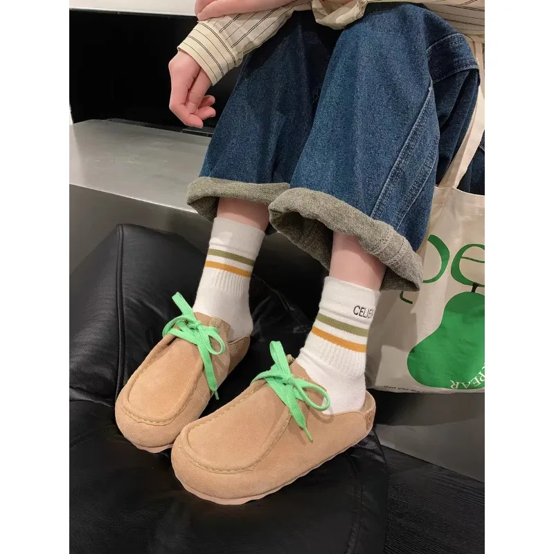 

Women Shoes Autumn Loafers Fur Shallow Mouth Female Footwear Casual Sneaker Round Toe Fall Dress Moccasin New Winter Retro Flat