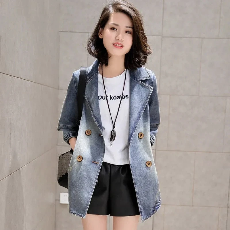 

Spring Autumn New Denim Jacket Women's Mid-length Jeans Coat Female Fashion Korean Slim Loose Casual Denim Windbreaker