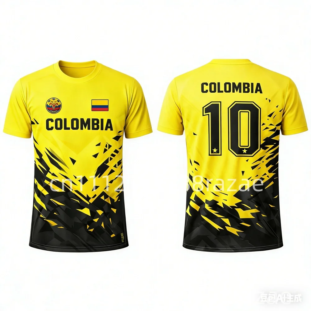 Camiseta de Fútbol de la Selección Nacional de Colombia Número 10, Manga Corta, Transpirable, de Secado Rápido, para Entrenamiento, Partido, Casual