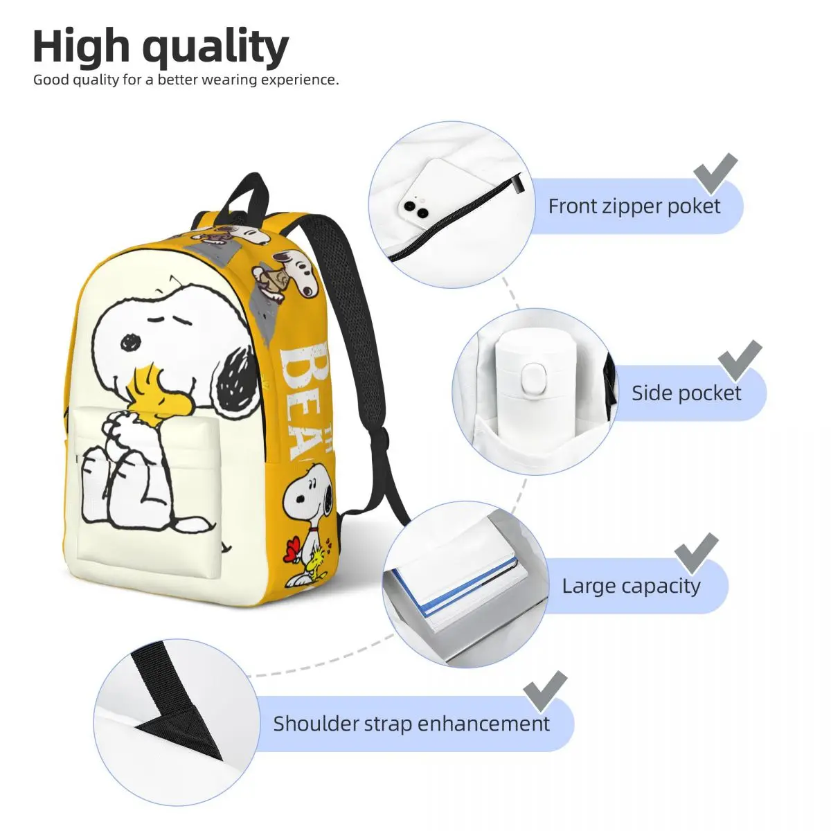 Elliott Smith X Peanuts Storage Bag Peanuts Snoopy Male Lady Fashionable Travel For Gifts Retro Washable Rucksack