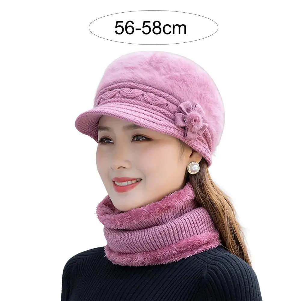 2Pcs/Set Female Hat Neck Warmer  Stretchy   Adults Hat Neck Warmer Autumn Winter Middle-aged Ladies Cap Scarf Kit