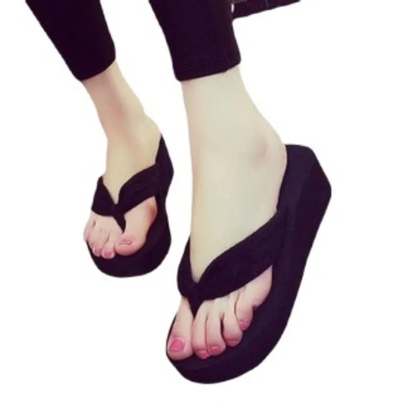 Platform Sandals Women Slipper High Heel Zapatillas Summer Shoes Fashion Wedges Slippers Black Pantufa Home Bathing Flip Flops