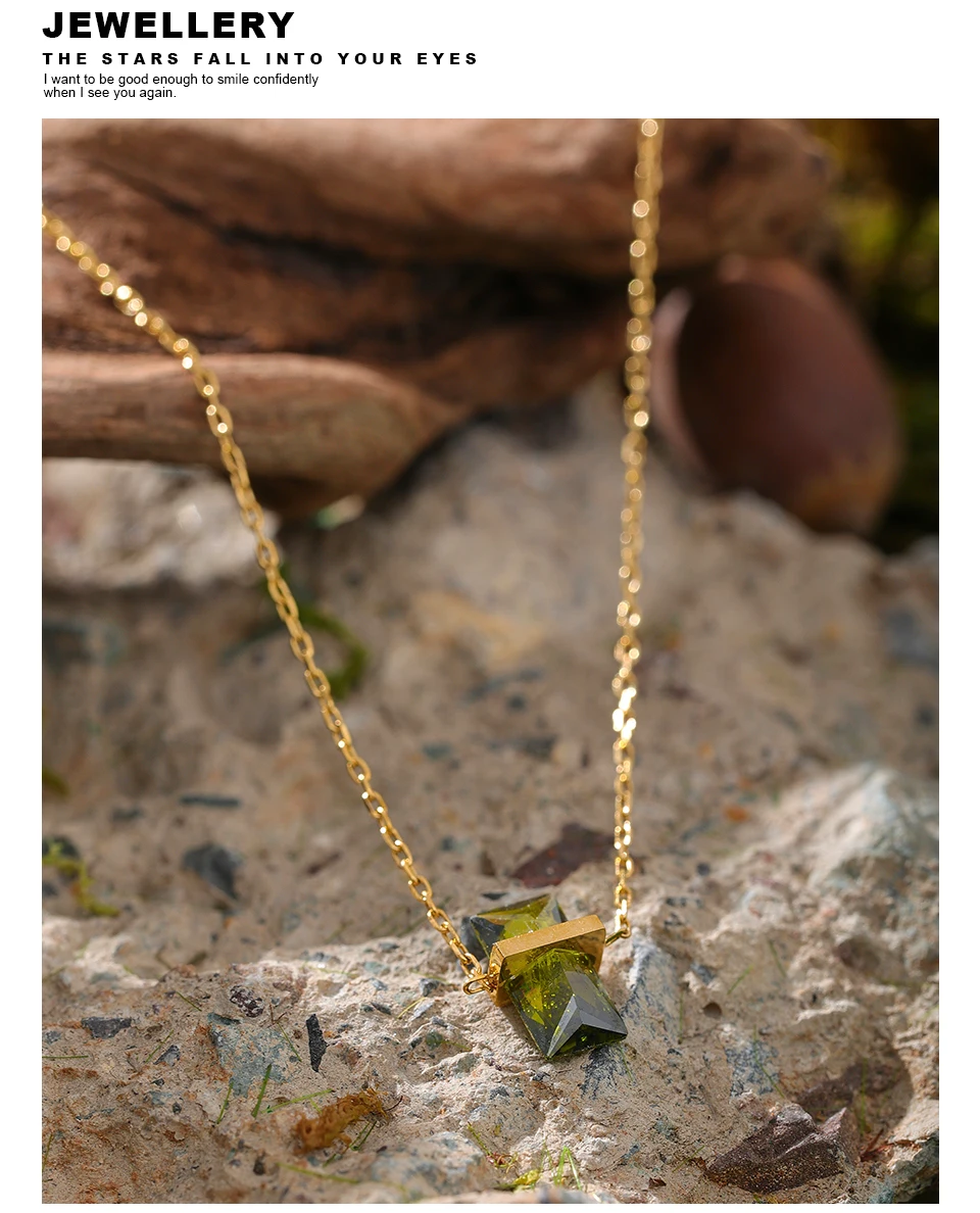 Yhpup Edelstahl Olivgrüner Zirkonia Chic Anhänger Halskette für Frauen Minimalistischer Charme Koreanischer Modekragen Schmuck – Detail 12