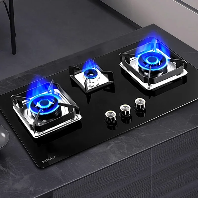 Three-burner Double Stove, Household Flagship Model, Natural Gas & Liquefied Gas Compatible, Embedded