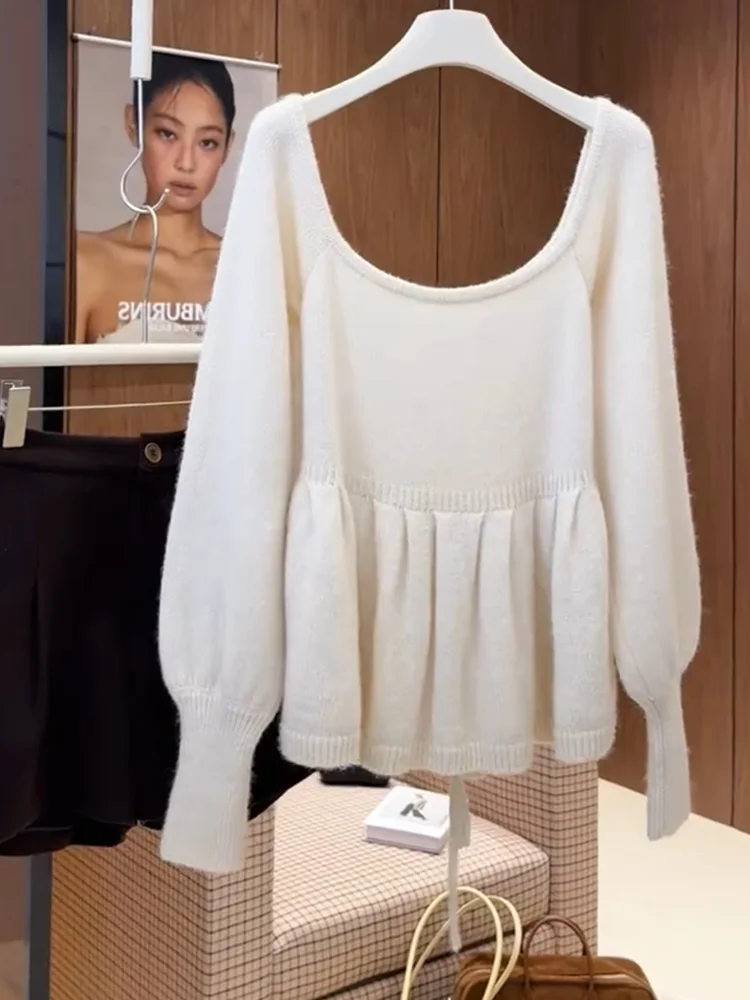 

Ele U-Ne Color Knitwear Autumn New plus Size Slimming Versatile Women's Top Korean Sle Long Sve Camere Swe...