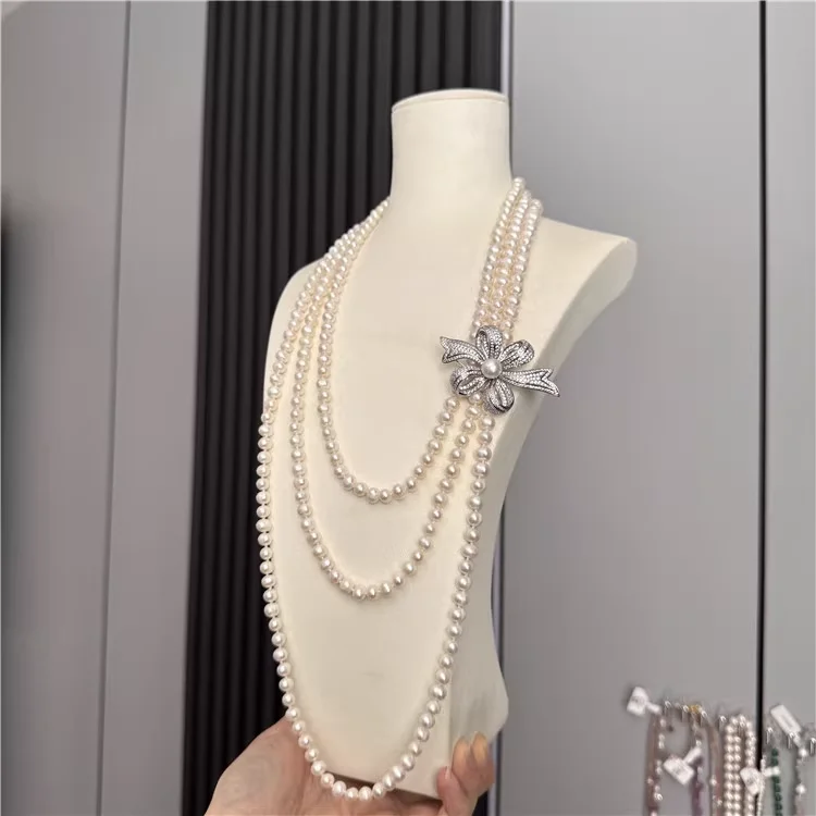 Natural freshwater pearl necklace with removed brooch multi-layer sweater necklace