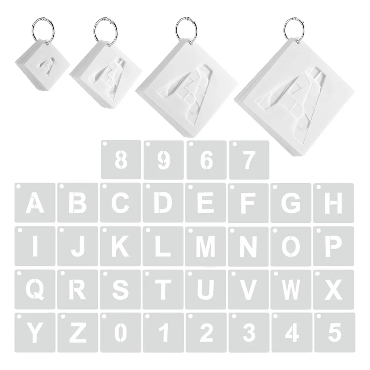 AT16 144 Pcs Letter and Number Stencils 4 Sizes Alphabet Number Templates Reusable Plastic Stencils for Painting on Wood