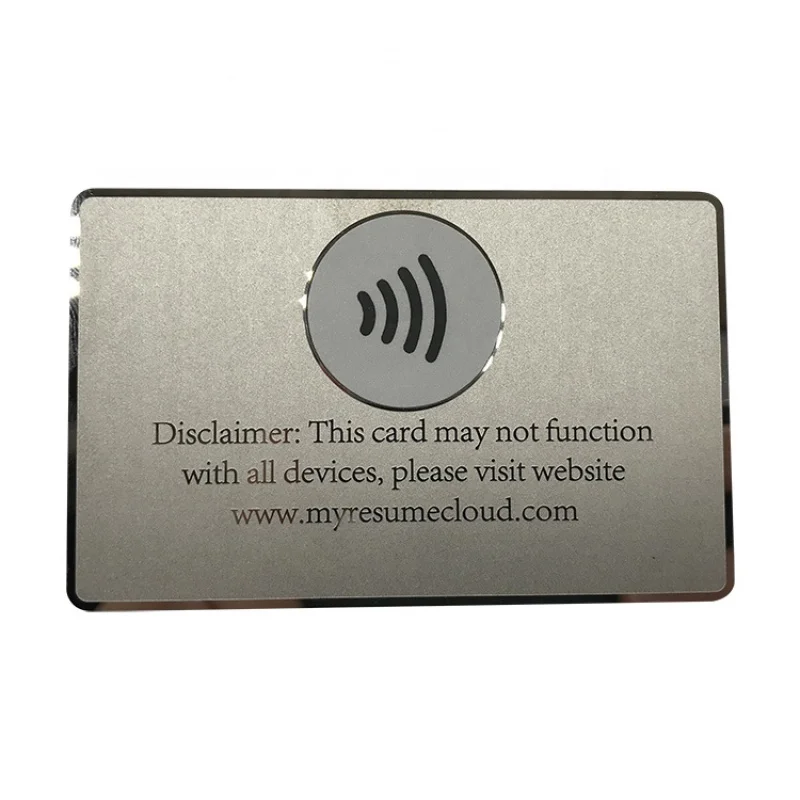 10 0.piecesHigh-end Custom Full Color Printing Silver Mirror Engraved Stainless Steel Laser NFC Card Metal Business Card.