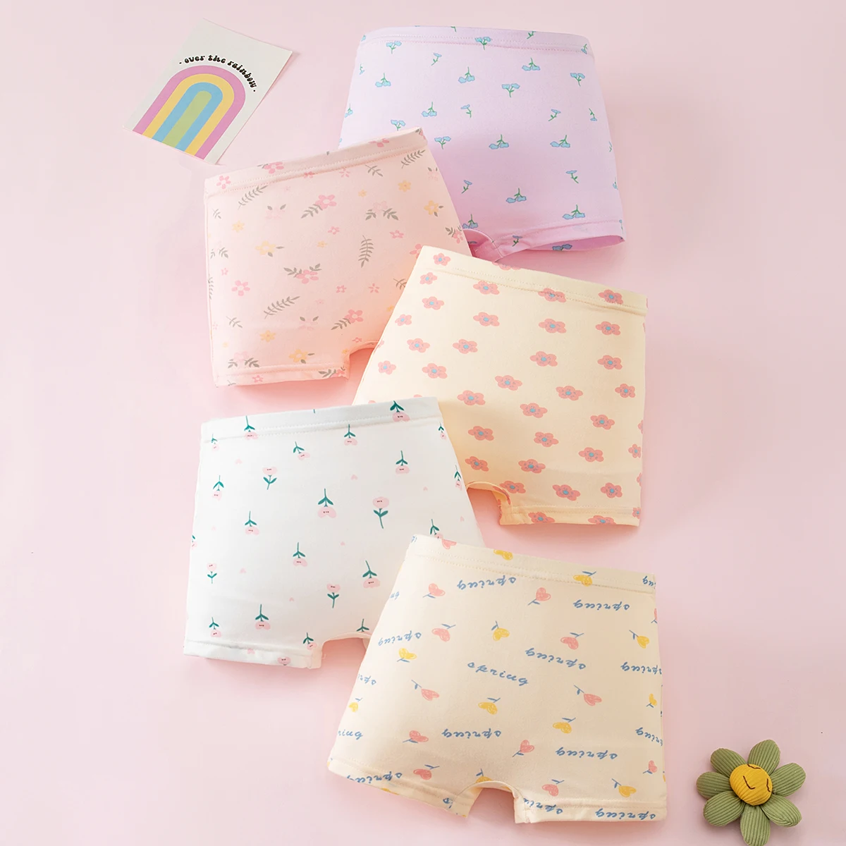 5/7 piece set of girls' four season comfortable elastic waisted underwear, versatile boxer shorts cute printed children's shorts