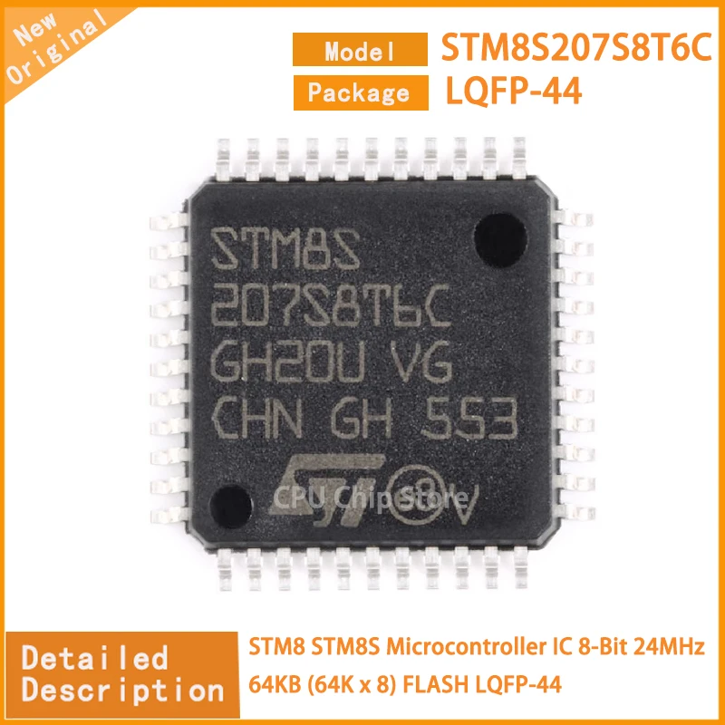 5Pcs/Lot  New Original  STM8S207S8T6C STM8S207  Microcontroller IC 8-Bit 24MHz 64KB (64K x 8) FLASH LQFP-44