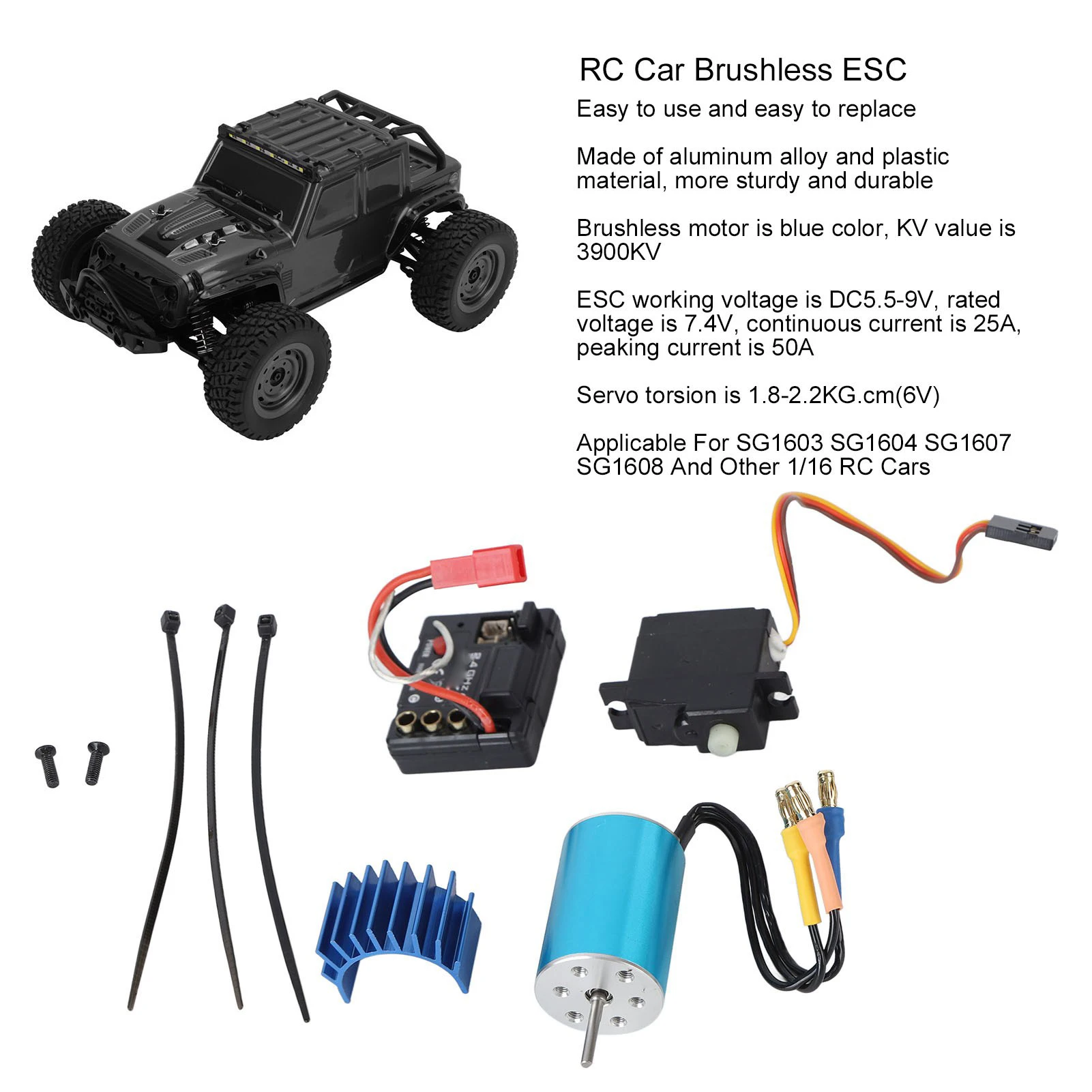 

RC Car Brushless ESC Brushless Motor Servo Motor Heat Sink for SG1607 1/16 Remote Control Car