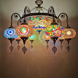 Cafe Bar Hanging Lights Turkish Handmade Lantern Bar Chandelier Pub Counter Decorations Pendant Lamp Mosaic TaiTokin