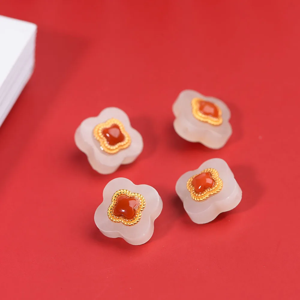 

ZHEN-D Jewelry Natural Nephrite Red Agate Healing Stone Silver Gilded Connector Spacer Bead DIY Accessories Retro Classical Gift