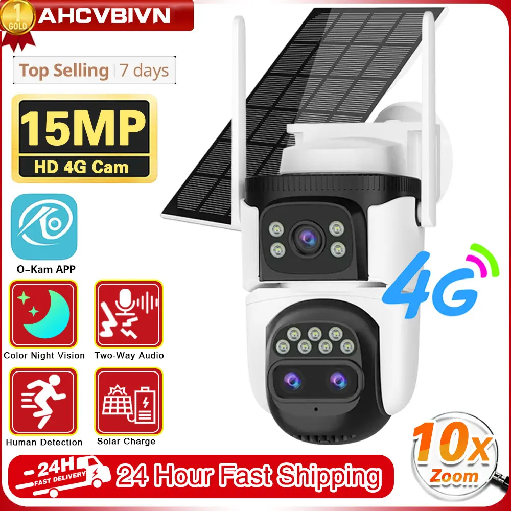 

8K 15MP 4G Sim Card Dual Lens 10X Zoom IP66 Waterproof Outdoor Auto-tracking Camera Infrared Lamp 8W Solar Panel Wide Angle Cam