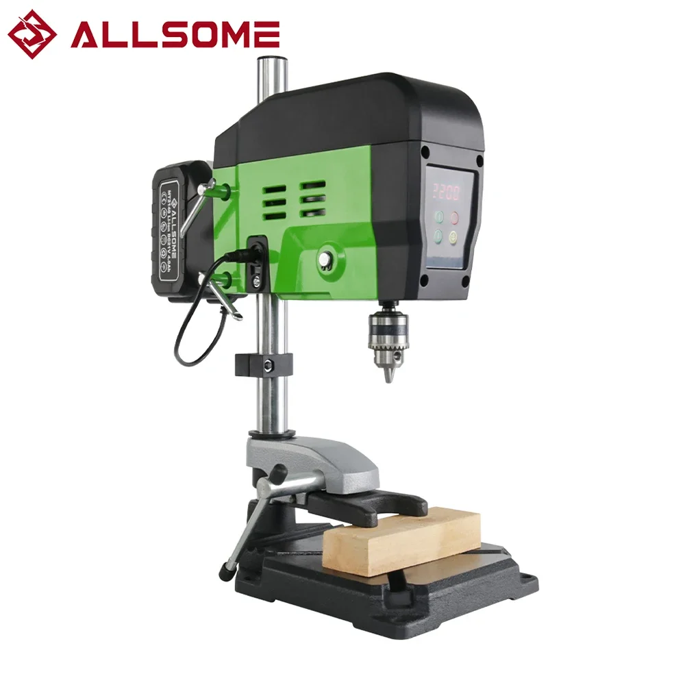 Allsome 4-Speed Cast Iron Benchtop Drill Press Drilling machine Compatible with Makita 18V battery and AC 220V Adapter