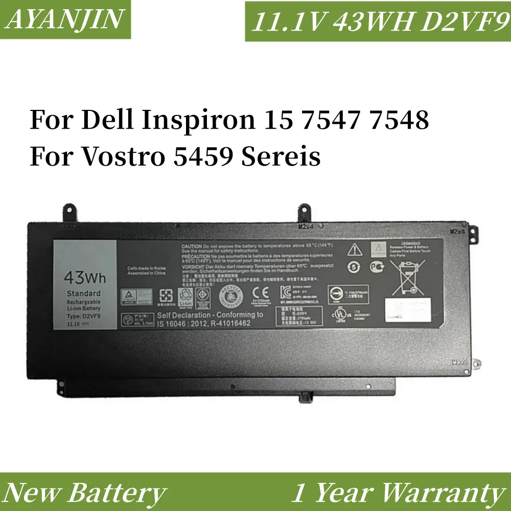 

New D2VF9 Laptop Battery For Dell Inspiron 15 7547 7548 For Vostro 5459 Sereis 0PXR51 0YGR2V P41F P68G 4P8PH PXR51 11.1V 43WH