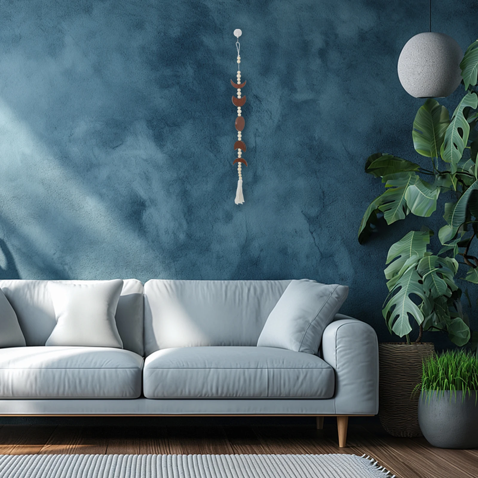

Wooden Moon Phase Wall Hanging Beaded Tassel Boho Style Living Room Bedroom Office Moon Star Decorative Wall Hanging