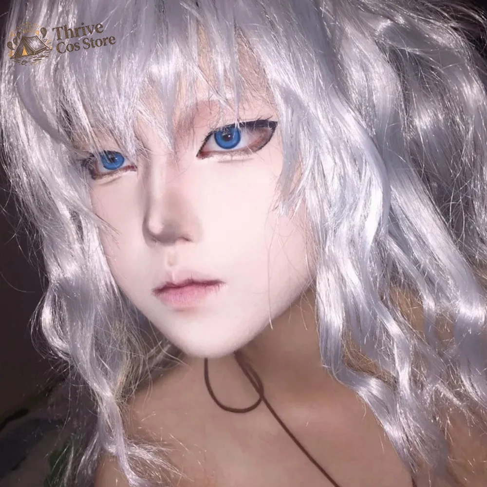 Imagen 5: Peluca de Cosplay de Anime Berserk Griffith, unisex, pelo rizado blanco plateado, peluca completa sintética resistente al calor, accesorio para carnaval de Halloween