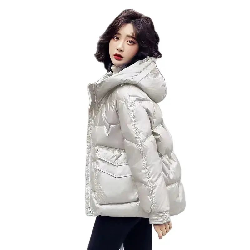 

023 New Autumn Winter Jacket Female No Wash Glossy Down Cotton Jacket Women's Cotton-Padded Coat Parkas Korean Hooded Overcoat