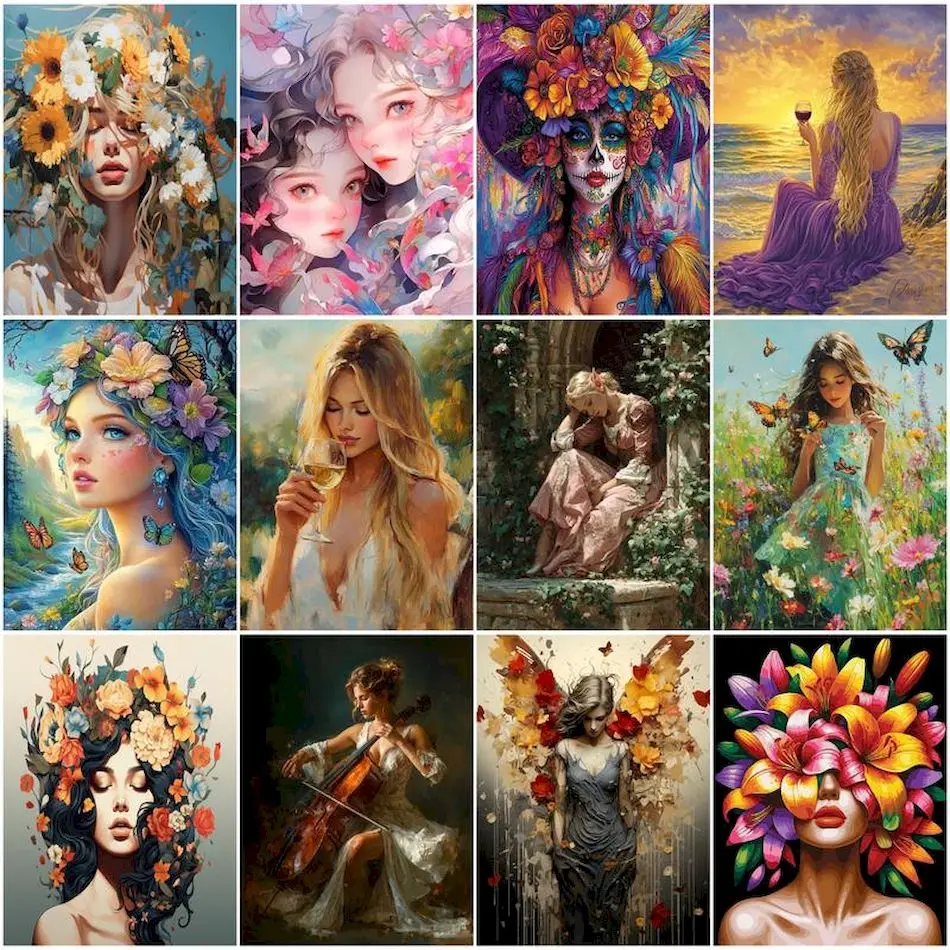 

RUOPOTY Oil Painting By Numbers On Canvas Women girls Decorative Paintings Color Markerspictures Watercolor Set wall decoration