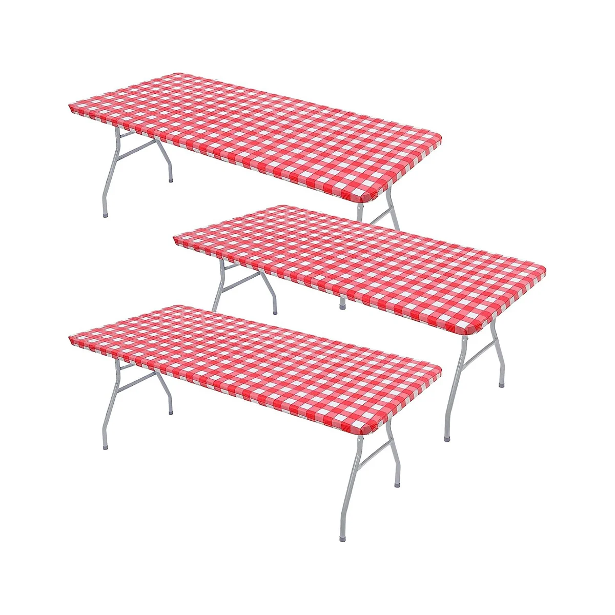 

3 Pcs Fitted Tablecloth for Table,Stretch Waterproof Elastic Vinyl Picnic Table Cover with Flannel Backed Lining(Red)