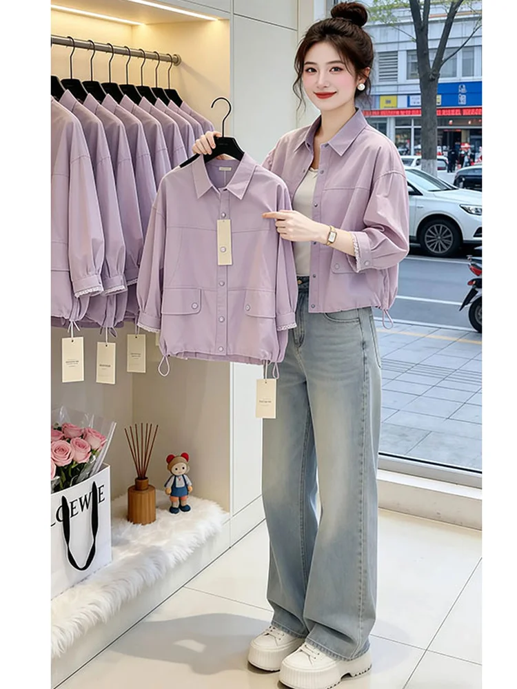 

Casual Sle Workwear Jaet Women's Spring Autumn New Faion Dstring Waist Collar ort Coat Little Fraance Sle
