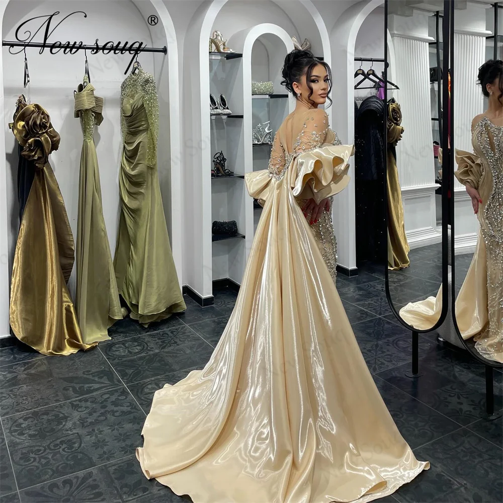 Zwei Stücke Champagner Perlen Prom Kleider Luxus Arabisch Dubai Meerjungfrau Kristalle Abendkleid Für Frauen Party Kleider Angepasst