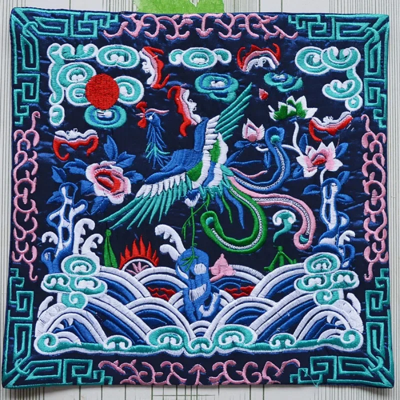 Chinese Embroidered Placemat Official Robe Badge Phoenix Craft Embroidery Piece Gift Decorative Coaster Cups Plates
