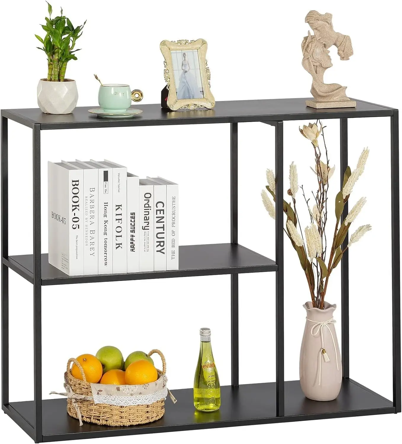 Narrow Entryway Table with 3 Tiers, Metal Hallway Console, Black Finish, 11.8''D x 39.4''W x 31.5''H