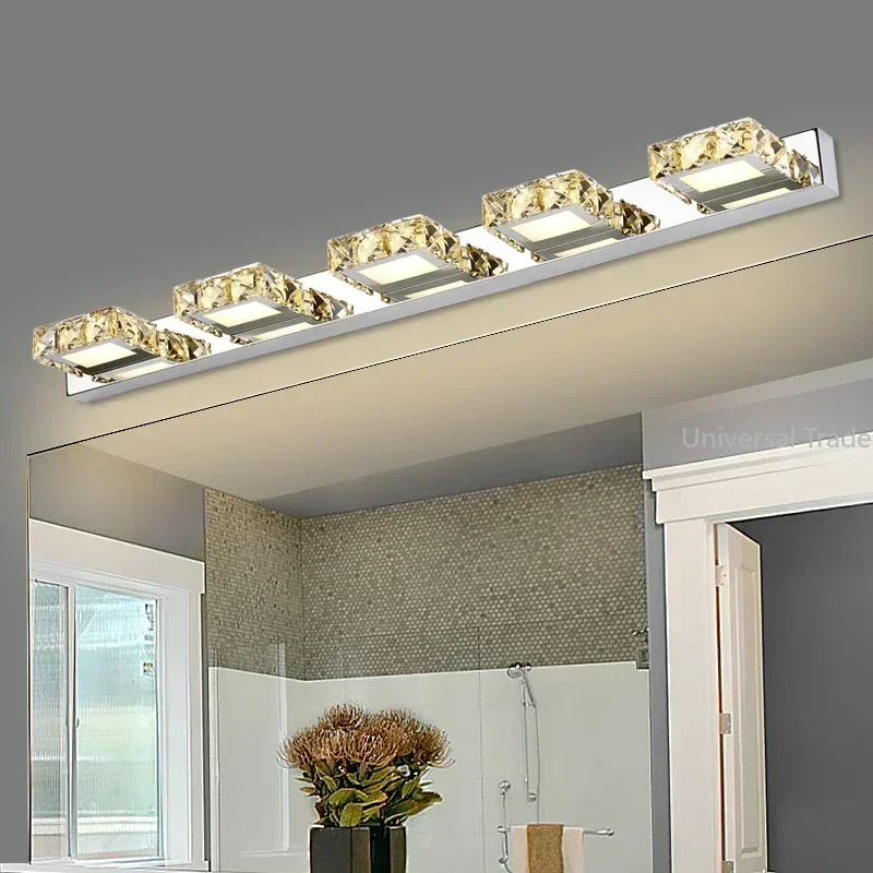 

Square Crystal Mirror Lamp 70/100cm Long 5/6 Heads Champagne/White LED Wall Light IC Driver 110/220v Bathroom Lamps