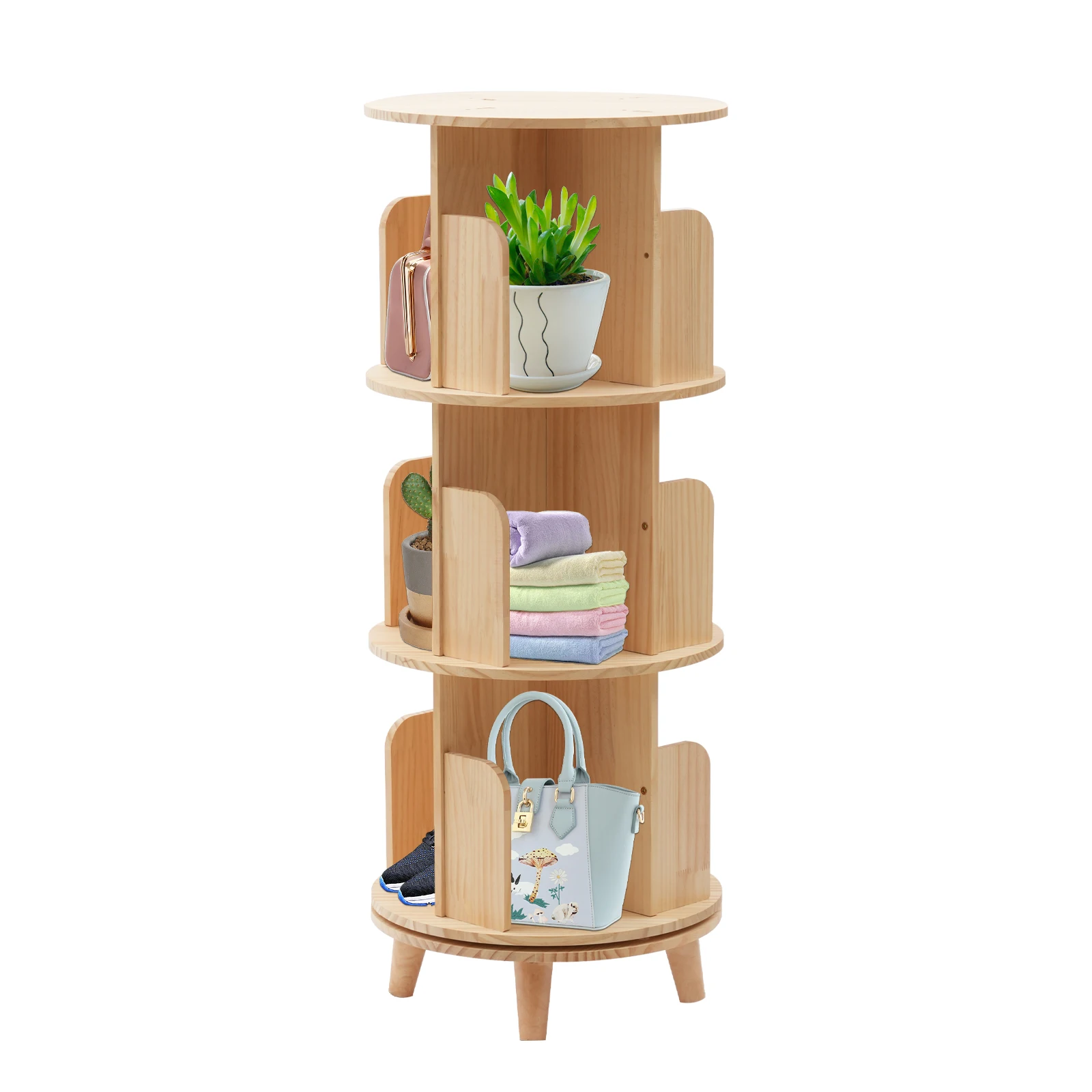3 Tiers 360 Rotating Bookshelf Display Floor Standing Bookcase Storage Rack SALE