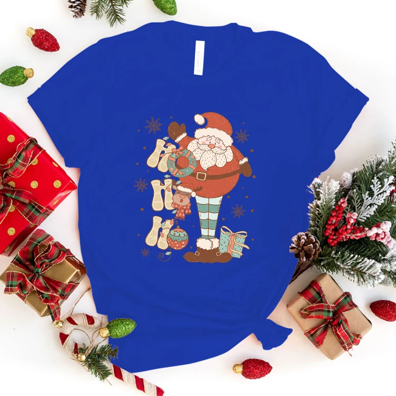 New Christmas Santa Claus T Shirt Christmas Santa Claus Print T-Shirt Unisex Summer Casual O-Neck Lady Female Clothing tops