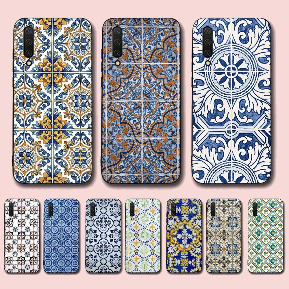 Portuguese Glazed Tiles Phone Case For Xiaomi Mi 5X 8 9 10 11 12 Lite Pro 10T PocoX3pro PocoM3 Note 10 Pro Lite