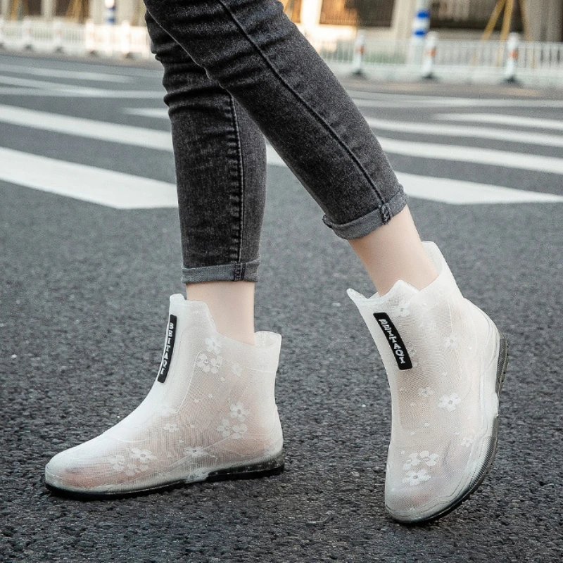 Transparent Rubber Boots Women Rain Shoes Waterproof Work Garden Galoshes Woman Fashion Rainboots Fishing Non Slip Kitchen Shoe