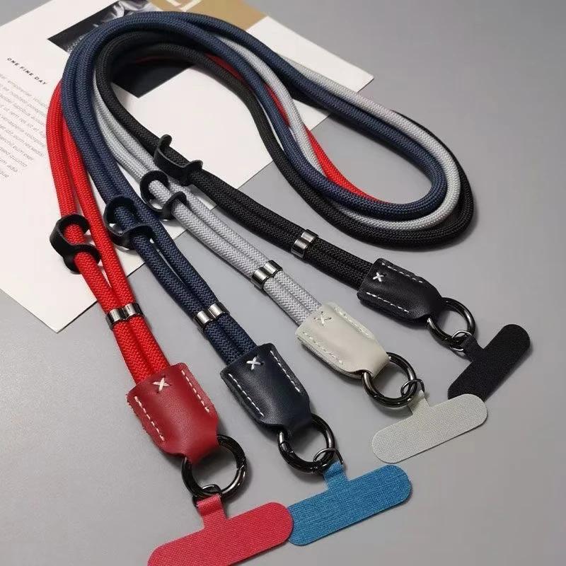 New Nylon Diagonal Mobile Phone Rope Pu Leather Head Braided Long Anti-drop Mobile Phone Rope Clip Mobile Phone Case Rope