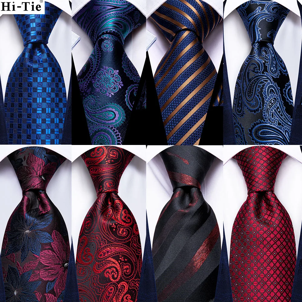 

Hi-Tie Designer Black Blue Paisley 63inch Silk Men Tie 160cm Extra Long Ties for Men Woven Classic Men Necktie Pocket Square Set