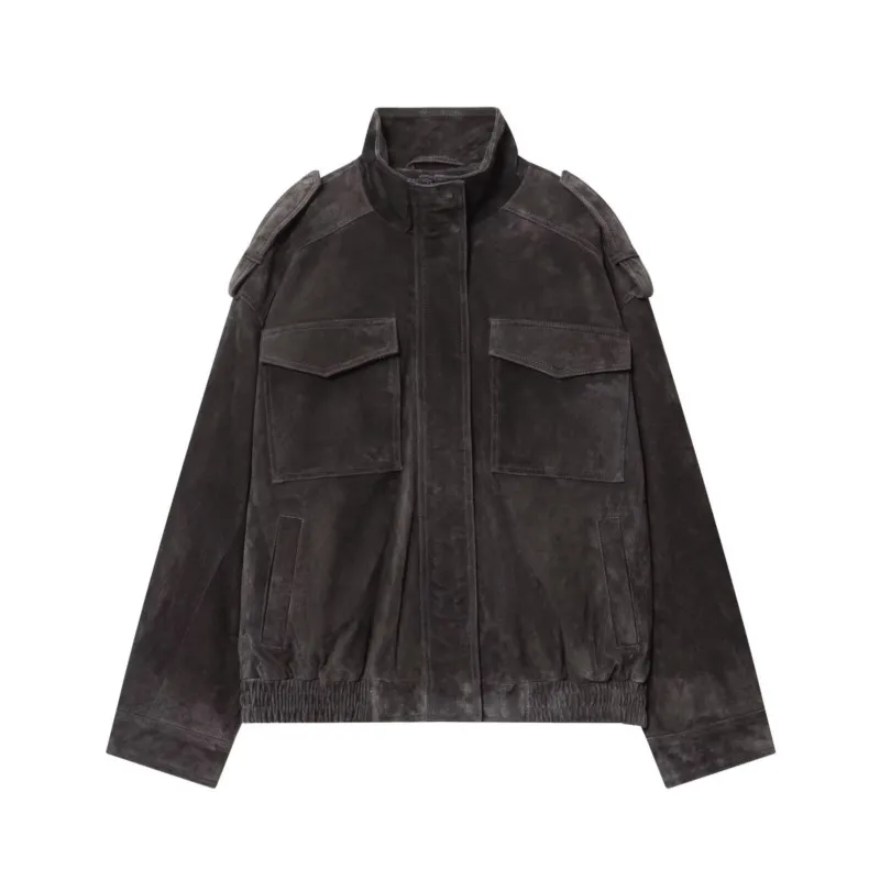 HipSeam 2025 الخريف المرأة معطف غير رسمي موضة الصلبة الكاكي سستة جيوب مطاطا هيم الجلد المدبوغ امرأة خمر اقتصاص سترة الشارع