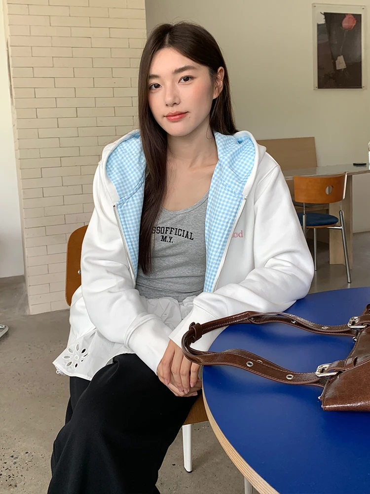 LK Store LKOD2025 Herbst Winter Plaid Zipper Hut Sweatshirt ort Sle Trendy Marke Hoodie Jaet Ohren Casual Lose Fit