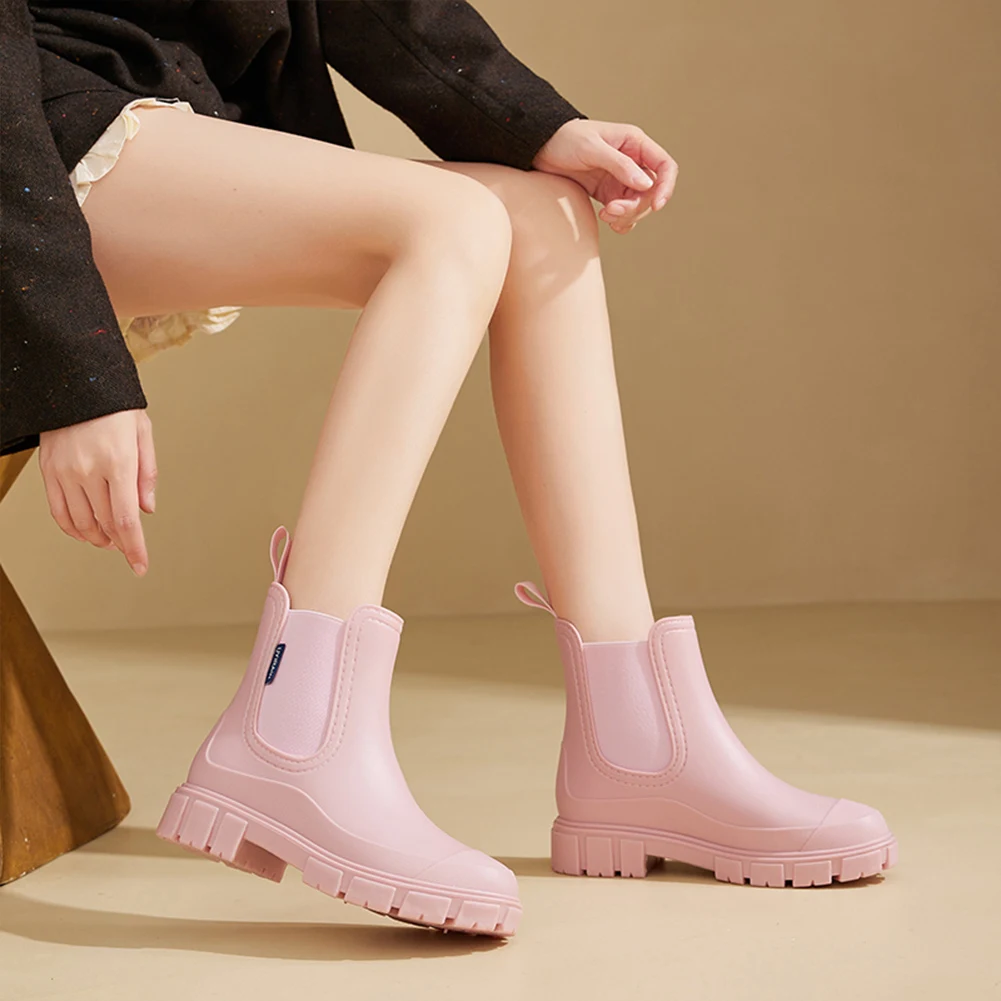 Waterproof Wellington Boots Thick Sole Stylish Ankle Boots Breathable Short Boots Fashion Rain Boots for Outdoor Travel