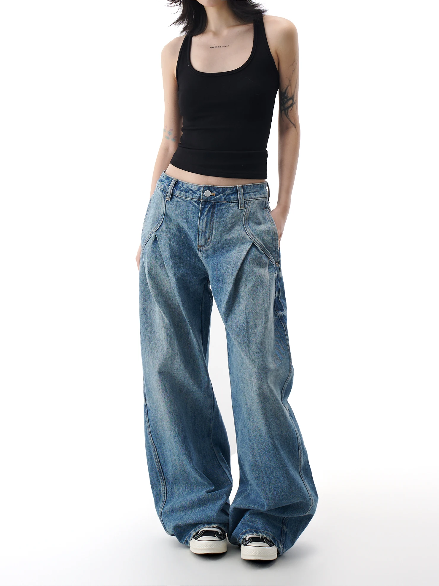 

American High Street Sle Wide Leg Jeans Women Loose Fit Straight Leg Long Trousers Spring New Design Casual Cotton Denim