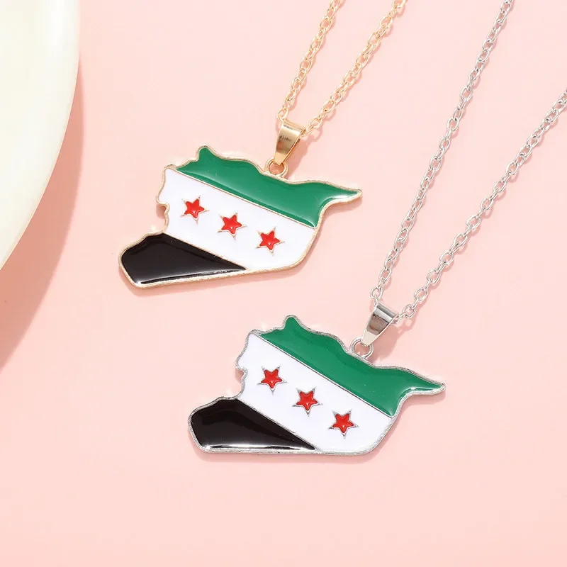 Syria Map Flag Necklaces Gold Color/silver Color Vintage Alloy Pendant for Men Women Syrians Map Hanging Chain Decoration