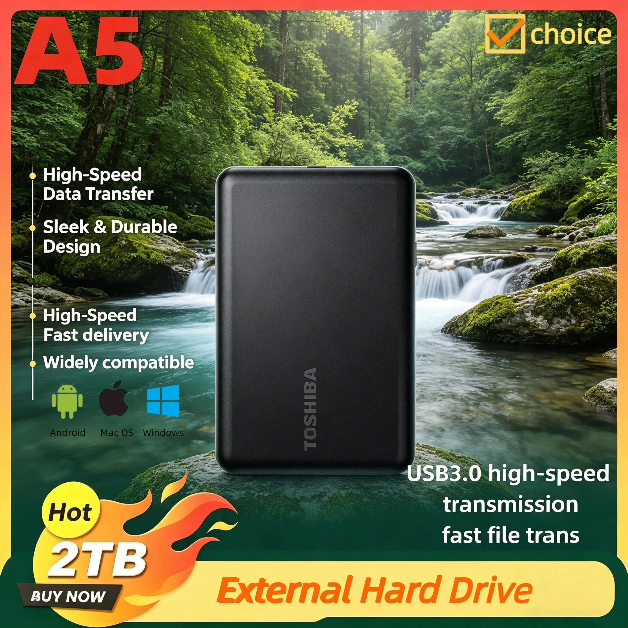 OEM For Toshiba A5 Expansion 2.5 Inch External Portable HDD 500GB 1TB 2TB USB3.0 Hard Disk Drive BOX for PC Mac Laptop PS4 PS5