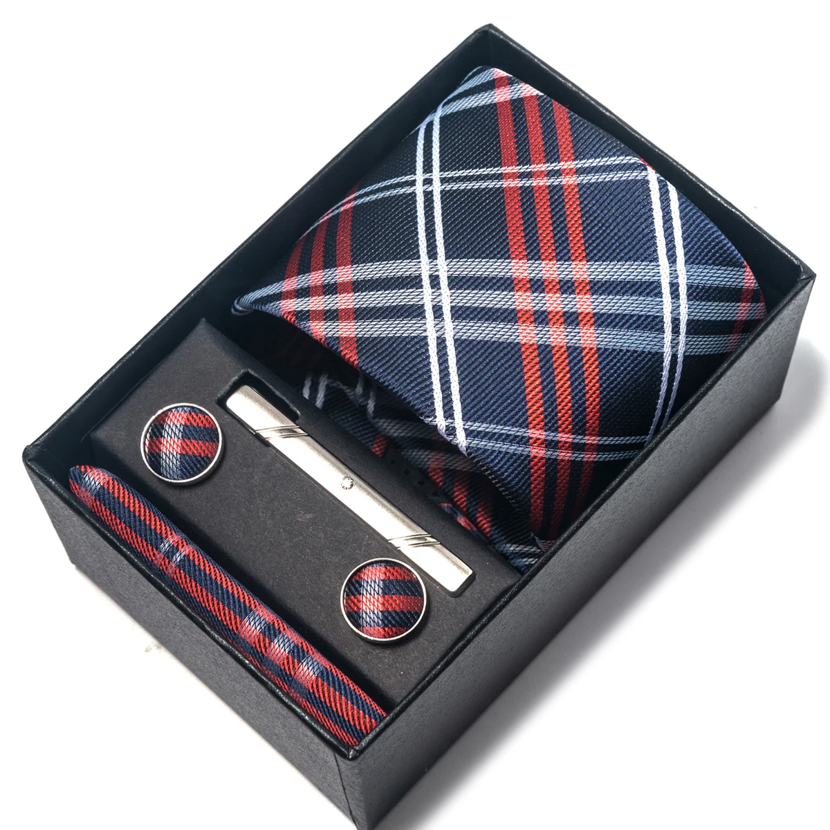 Corbata de seda para hombre, conjunto de cuadrados de bolsillo, caja de corbata, accesorios de traje negro, regalo de boda, nuevo estilo