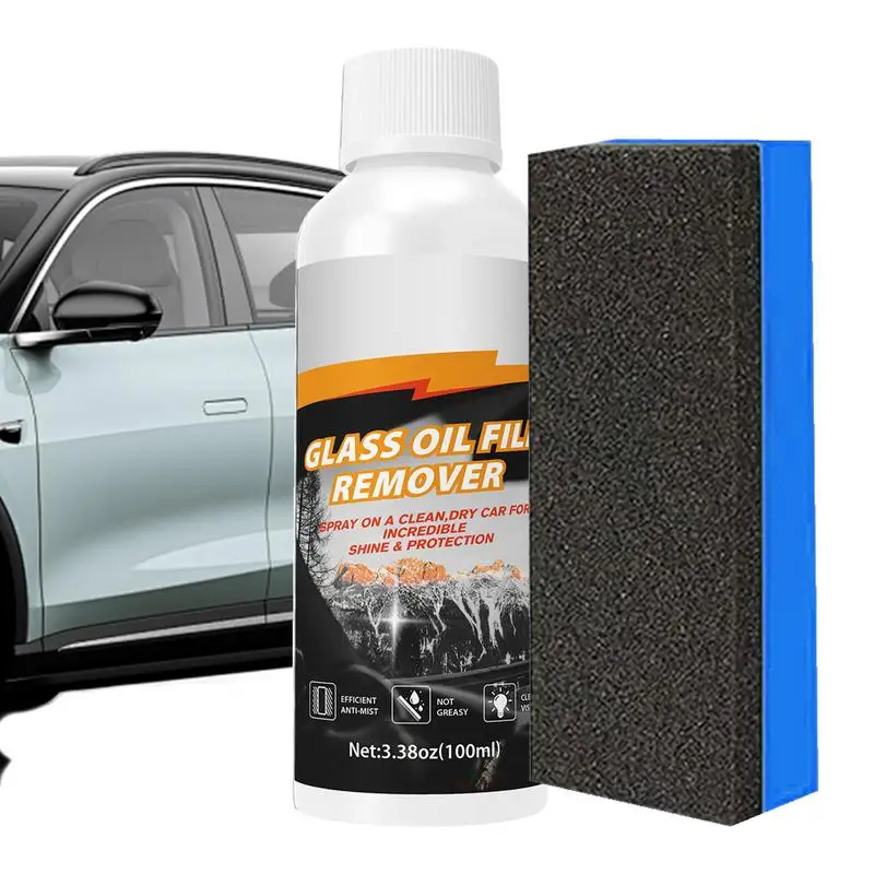 Glass Oil Film Remover For Car Strong Windshield Remover Deep Cleaning Glass Oil Film Remover With Sponge Strong Windshield