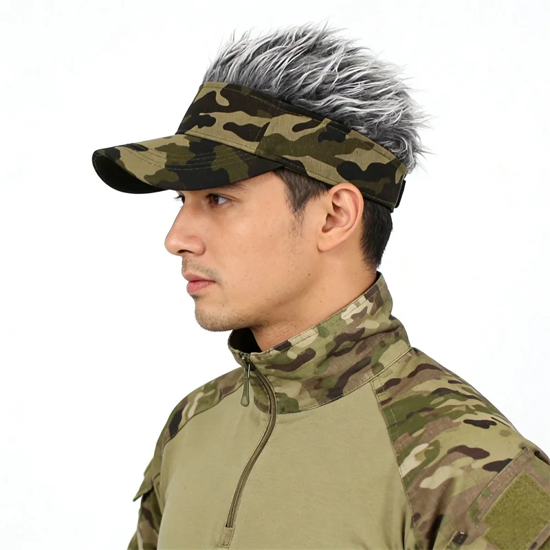 Army Green Camouflage Printed An-ti UV Sunhat Spiked Wig Sports Golf Baseball Cap Running Jungle Fishing Hiking Sunshade Visors - view 5