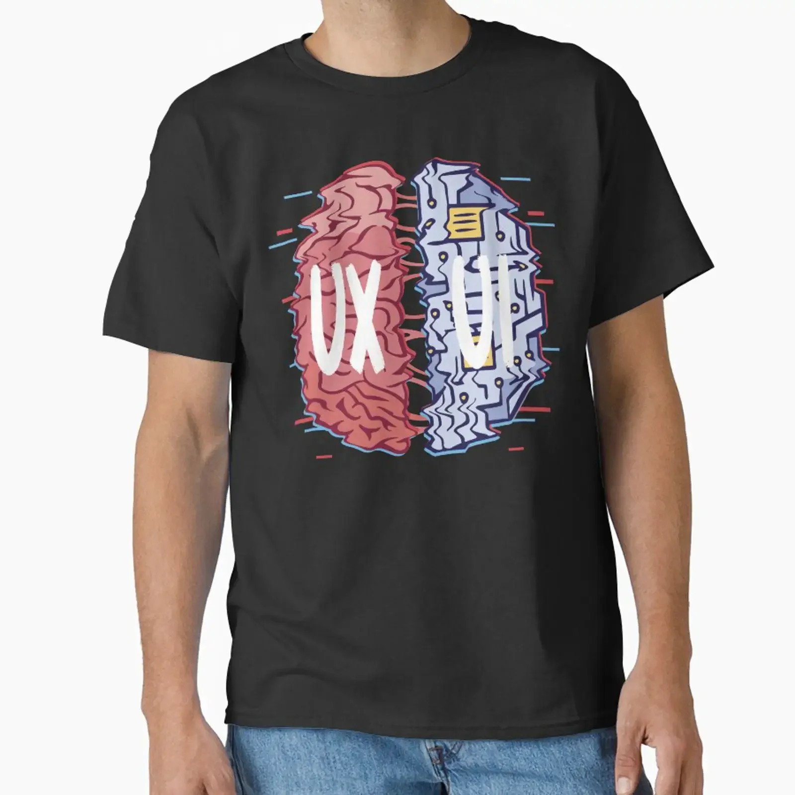 UI UX User Interface Experience Designer Coding Brain Classic T Shirt vintage Washed Stretched Slightly homme Soft Casual